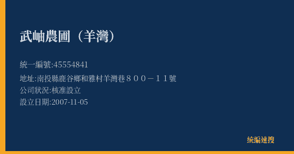 武岫農圃(羊灣)的照片-統編 45554841(南投縣) 公司登記資料與營業項目詳細圖表