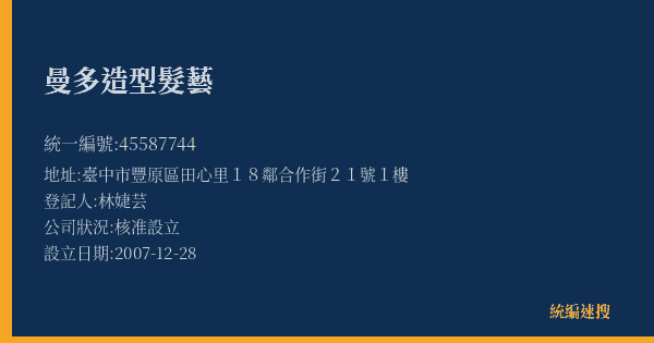 曼多造型髮藝的照片-統編 45587744(臺中市) 公司登記資料與營業項目詳細圖表