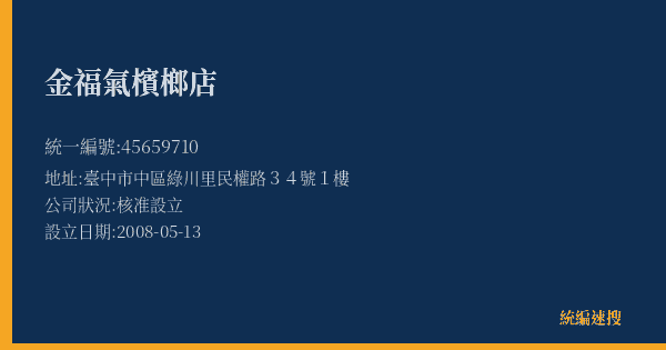金福氣檳榔店的照片-統編 45659710(臺中市) 公司登記資料與營業項目詳細圖表