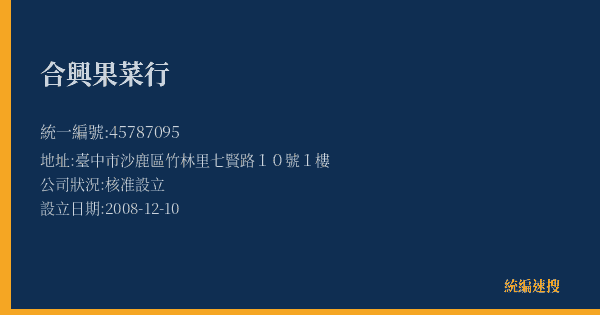 合興果菜行的照片-統編 45787095(臺中市) 公司登記資料與營業項目詳細圖表