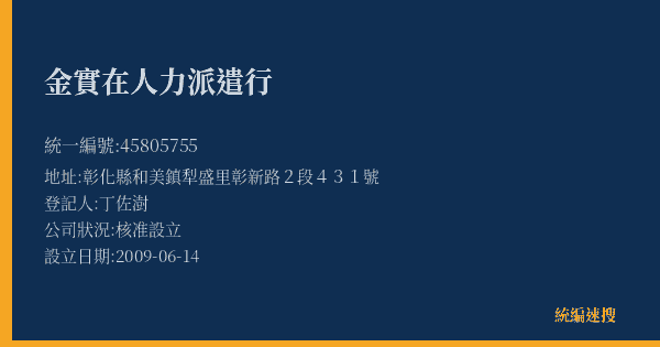 金實在人力派遣行的照片-統編 45805755(彰化縣) 公司登記資料與營業項目詳細圖表