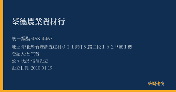 荃德農業資材行的照片-統編 45814467(彰化縣) 公司登記資料與營業項目詳細圖表