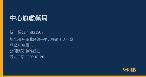 中心旗艦藥局的照片-統編 45831509(臺中市) 公司登記資料與營業項目詳細圖表
