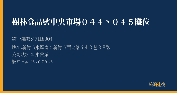 樹林食品號中央市場044丶045攤位的照片-統編 47118304(新竹市) 公司登記資料與營業項目詳細圖表