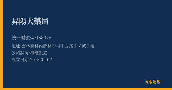 昇陽大藥局的照片-統編 47188976(雲林縣) 公司登記資料與營業項目詳細圖表