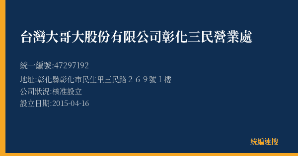 台灣大哥大股份有限公司彰化三民營業處的照片-統編 47297192(彰化縣) 公司登記資料與營業項目詳細圖表