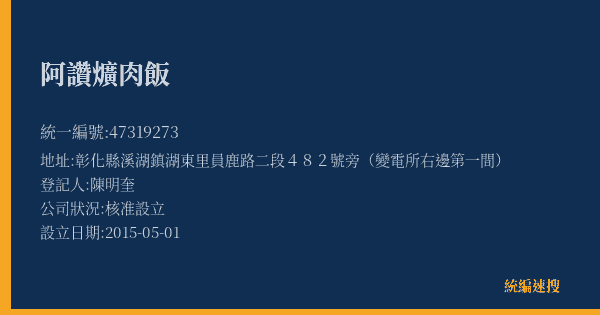 阿讚爌肉飯的照片-統編 47319273(彰化縣) 公司登記資料與營業項目詳細圖表