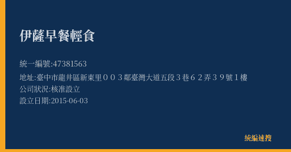 伊薩早餐輕食的照片-統編 47381563(臺中市) 公司登記資料與營業項目詳細圖表