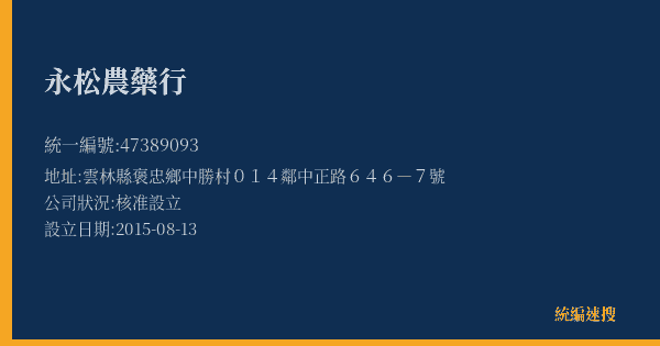 永松農藥行的照片-統編 47389093(雲林縣) 公司登記資料與營業項目詳細圖表