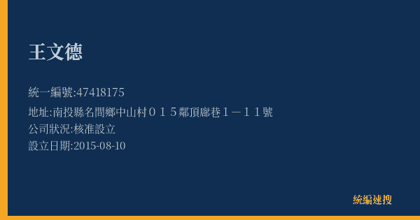 王文德的照片-統編 47418175(南投縣) 公司登記資料與營業項目詳細圖表