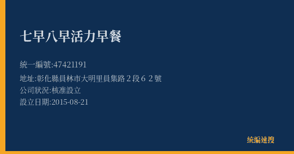 七早八早活力早餐的照片-統編 47421191(彰化縣) 公司登記資料與營業項目詳細圖表