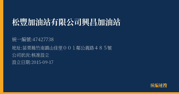 松豐加油站有限公司興昌加油站的照片-統編 47427738(苗栗縣) 公司登記資料與營業項目詳細圖表