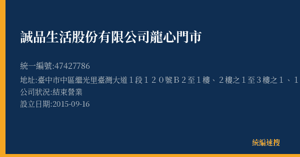 誠品生活股份有限公司龍心門市的照片-統編 47427786(臺中市) 公司登記資料與營業項目詳細圖表