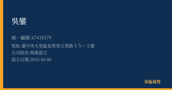 吳鑾的照片-統編 47431579(臺中市) 公司登記資料與營業項目詳細圖表