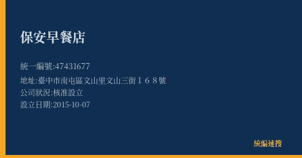 保安早餐店的照片-統編 47431677(臺中市) 公司登記資料與營業項目詳細圖表