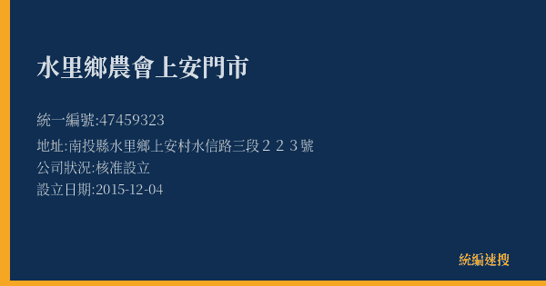 水里鄉農會上安門市的照片-統編 47459323(南投縣) 公司登記資料與營業項目詳細圖表