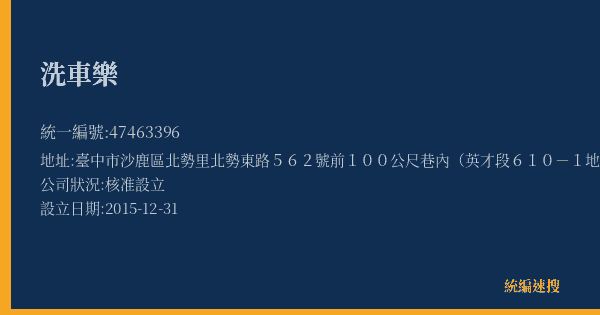 洗車樂的照片-統編 47463396(臺中市) 公司登記資料與營業項目詳細圖表