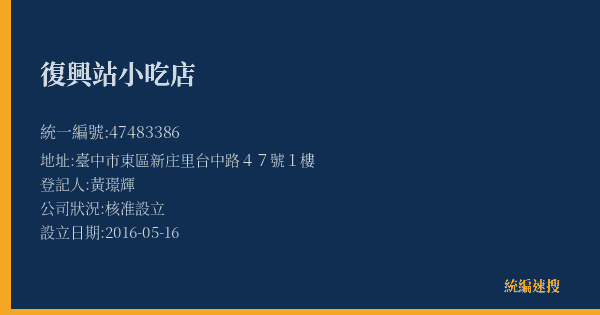 復興站小吃店的照片-統編 47483386(臺中市) 公司登記資料與營業項目詳細圖表