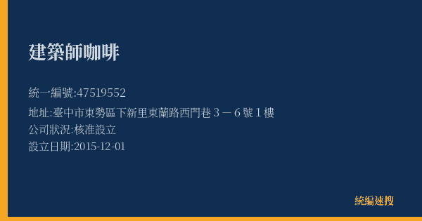 建築師咖啡的照片-統編 47519552(臺中市) 公司登記資料與營業項目詳細圖表