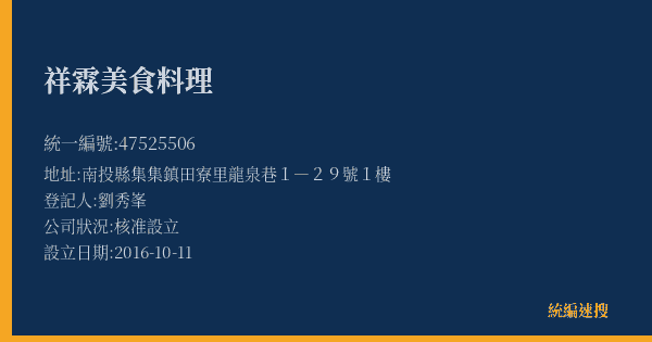 祥霖美食料理的照片-統編 47525506(南投縣) 公司登記資料與營業項目詳細圖表