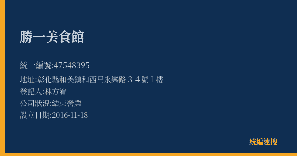 勝一美食館的照片-統編 47548395(彰化縣) 公司登記資料與營業項目詳細圖表
