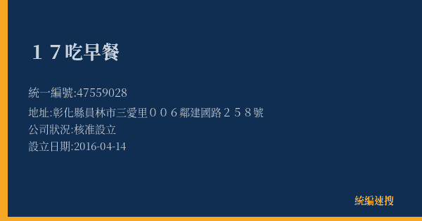 17吃早餐的照片-統編 47559028(彰化縣) 公司登記資料與營業項目詳細圖表