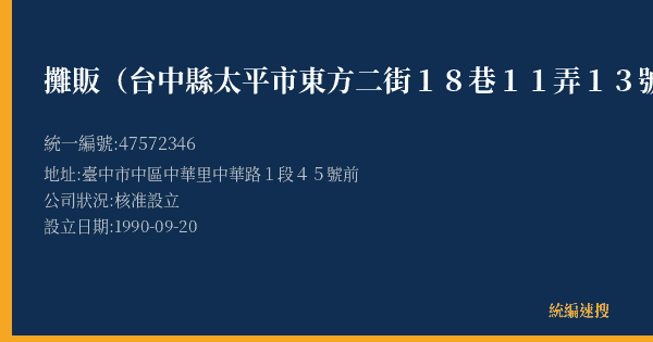 攤販(台中縣太平市東方二街18巷11弄13號)的照片-統編 47572346(臺中市) 公司登記資料與營業項目詳細圖表