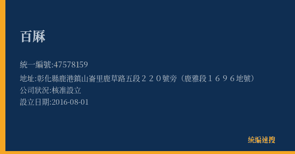 百厤的照片-統編 47578159(彰化縣) 公司登記資料與營業項目詳細圖表
