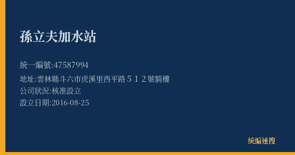 孫立夫加水站的照片-統編 47587994(雲林縣) 公司登記資料與營業項目詳細圖表