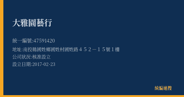 大雅園藝行的照片-統編 47591420(南投縣) 公司登記資料與營業項目詳細圖表
