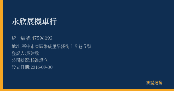 永欣展機車行的照片-統編 47596092(臺中市) 公司登記資料與營業項目詳細圖表
