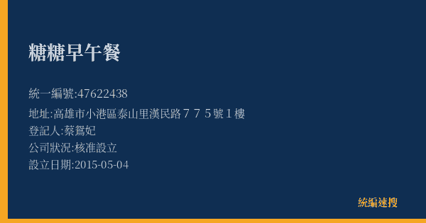 糖糖早午餐的照片-統編 47622438(高雄市) 公司登記資料與營業項目詳細圖表