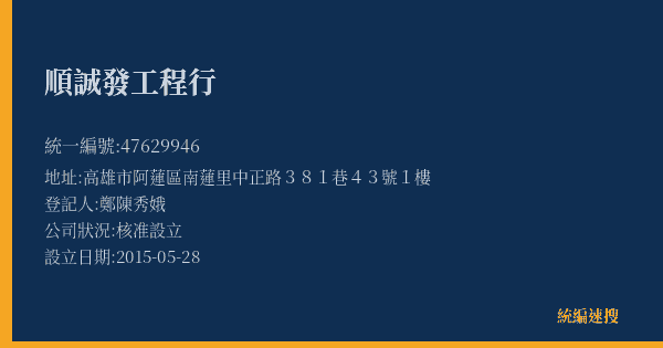 順誠發工程行的照片-統編 47629946(高雄市) 公司登記資料與營業項目詳細圖表