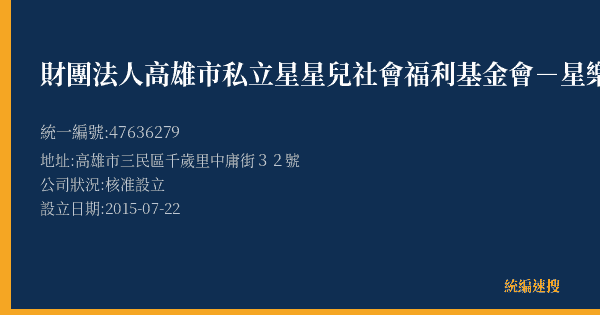 財團法人高雄市私立星星兒社會福利基金會-星樂工坊的照片-統編 47636279(高雄市) 公司登記資料與營業項目詳細圖表