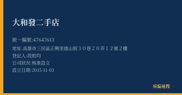 大和發二手店的照片-統編 47647613(高雄市) 公司登記資料與營業項目詳細圖表