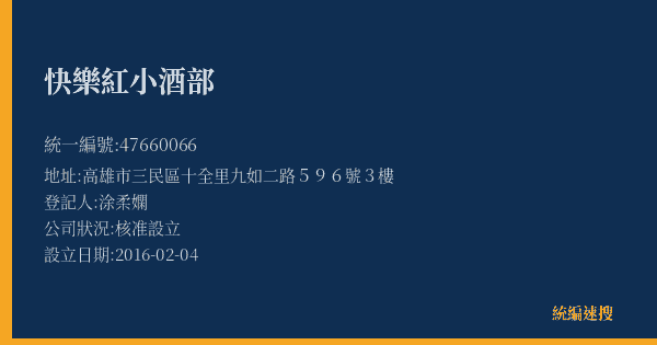 快樂紅小酒部的照片-統編 47660066(高雄市) 公司登記資料與營業項目詳細圖表