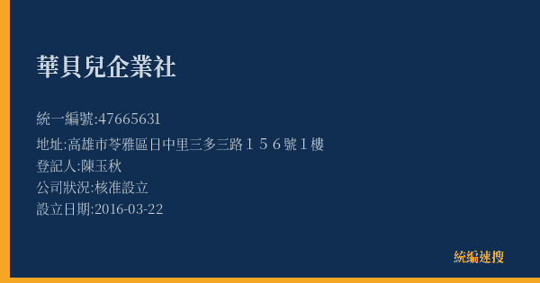 華貝兒企業社的照片-統編 47665631(高雄市) 公司登記資料與營業項目詳細圖表