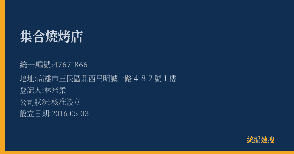 集合燒烤店的照片-統編 47671866(高雄市) 公司登記資料與營業項目詳細圖表