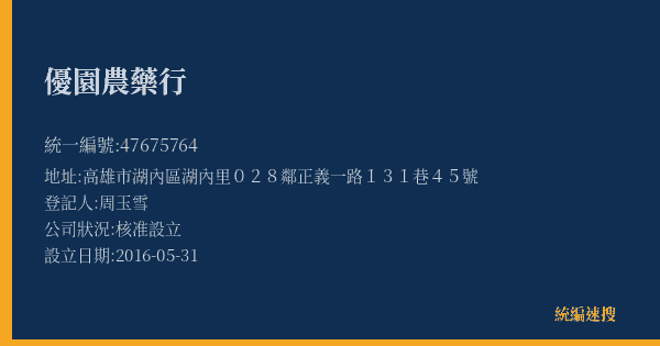 優園農藥行的照片-統編 47675764(高雄市) 公司登記資料與營業項目詳細圖表