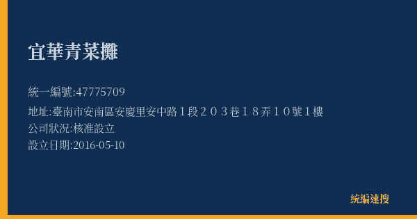 宜華青菜攤的照片-統編 47775709(臺南市) 公司登記資料與營業項目詳細圖表