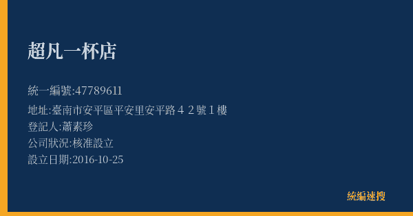 超凡一杯店的照片-統編 47789611(臺南市) 公司登記資料與營業項目詳細圖表