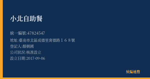 小北自助餐的照片-統編 47824547(臺南市) 公司登記資料與營業項目詳細圖表