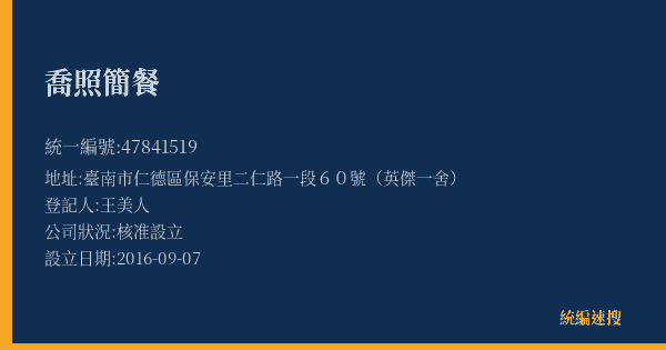 喬照簡餐的照片-統編 47841519(臺南市) 公司登記資料與營業項目詳細圖表