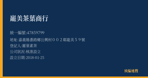 巃美茶葉商行的照片-統編 47859799(嘉義縣) 公司登記資料與營業項目詳細圖表