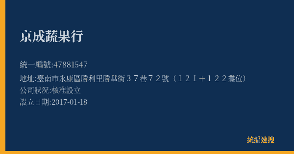 京成蔬果行的照片-統編 47881547(臺南市) 公司登記資料與營業項目詳細圖表