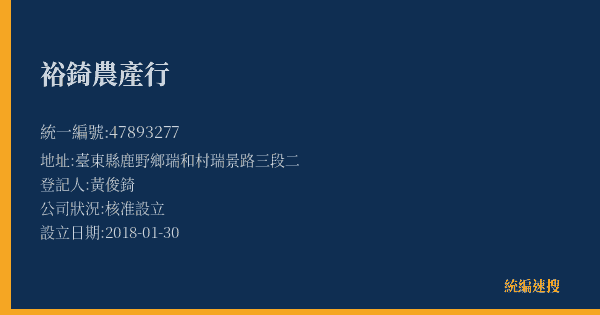 裕錡農產行的照片-統編 47893277(臺東縣) 公司登記資料與營業項目詳細圖表