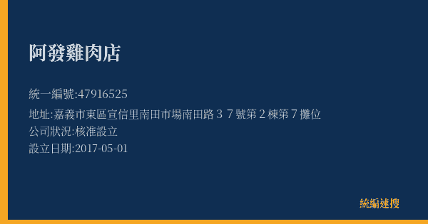 阿發雞肉店的照片-統編 47916525(嘉義市) 公司登記資料與營業項目詳細圖表