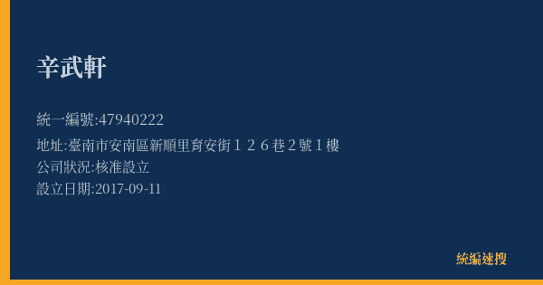 辛武軒的照片-統編 47940222(臺南市) 公司登記資料與營業項目詳細圖表