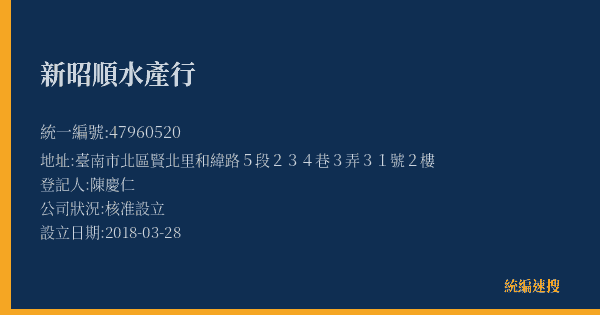 新昭順水產行的照片-統編 47960520(臺南市) 公司登記資料與營業項目詳細圖表