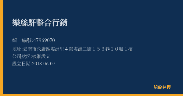 樂絲馯整合行銷的照片-統編 47969070(臺南市) 公司登記資料與營業項目詳細圖表